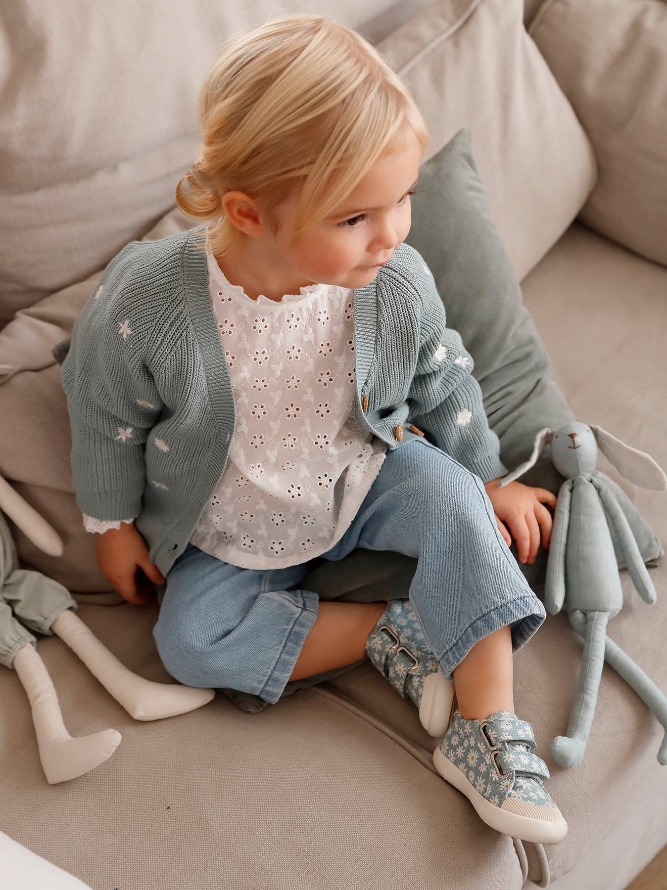 Vertbaudet Mädchen Baby Stoffschuhe, Klett - mehrfarbig