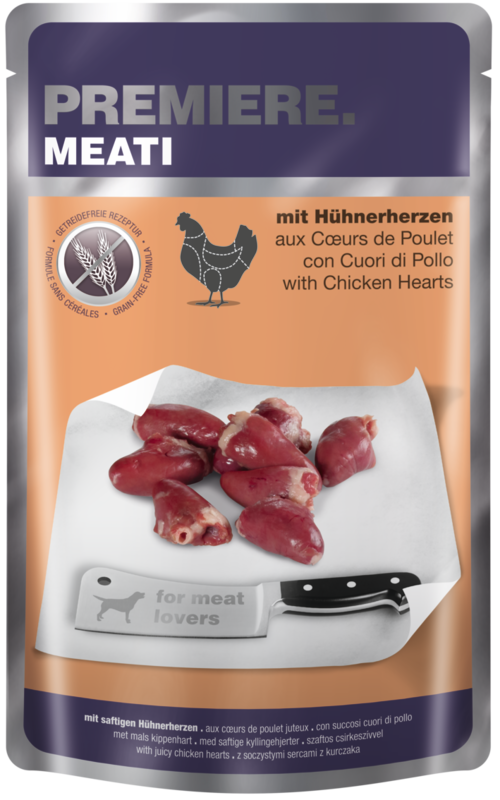 PREMIERE Hundenassfutter PREMIERE Meati Pouch Adult 5x500g Hühnerherzen