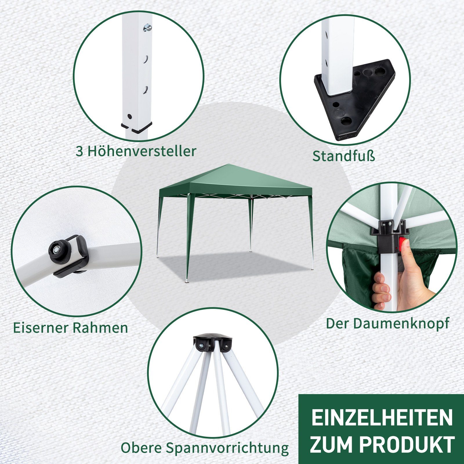 FCH Faltpavillon, 3x3m Pop-Up Pavillon,höhenverstellbar,inkl Tragetasche