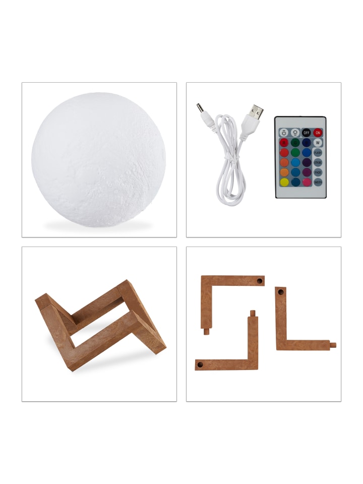 relaxdays Mondlampe 3D 16 Farben in Weiß Ø 15cm günstig kaufen onesize