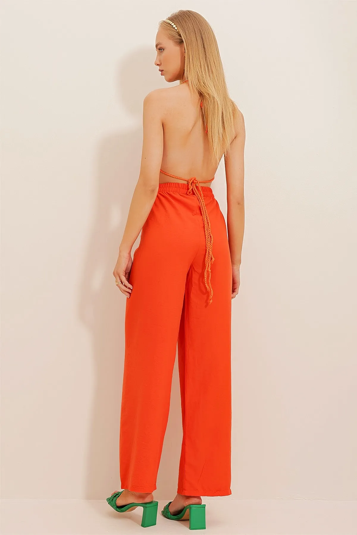 Trend Alaçatı Stili  Orangefarbene, locker geschnittene Aerobin-Hose mit elastischem Bund für Damen ALC-X6625