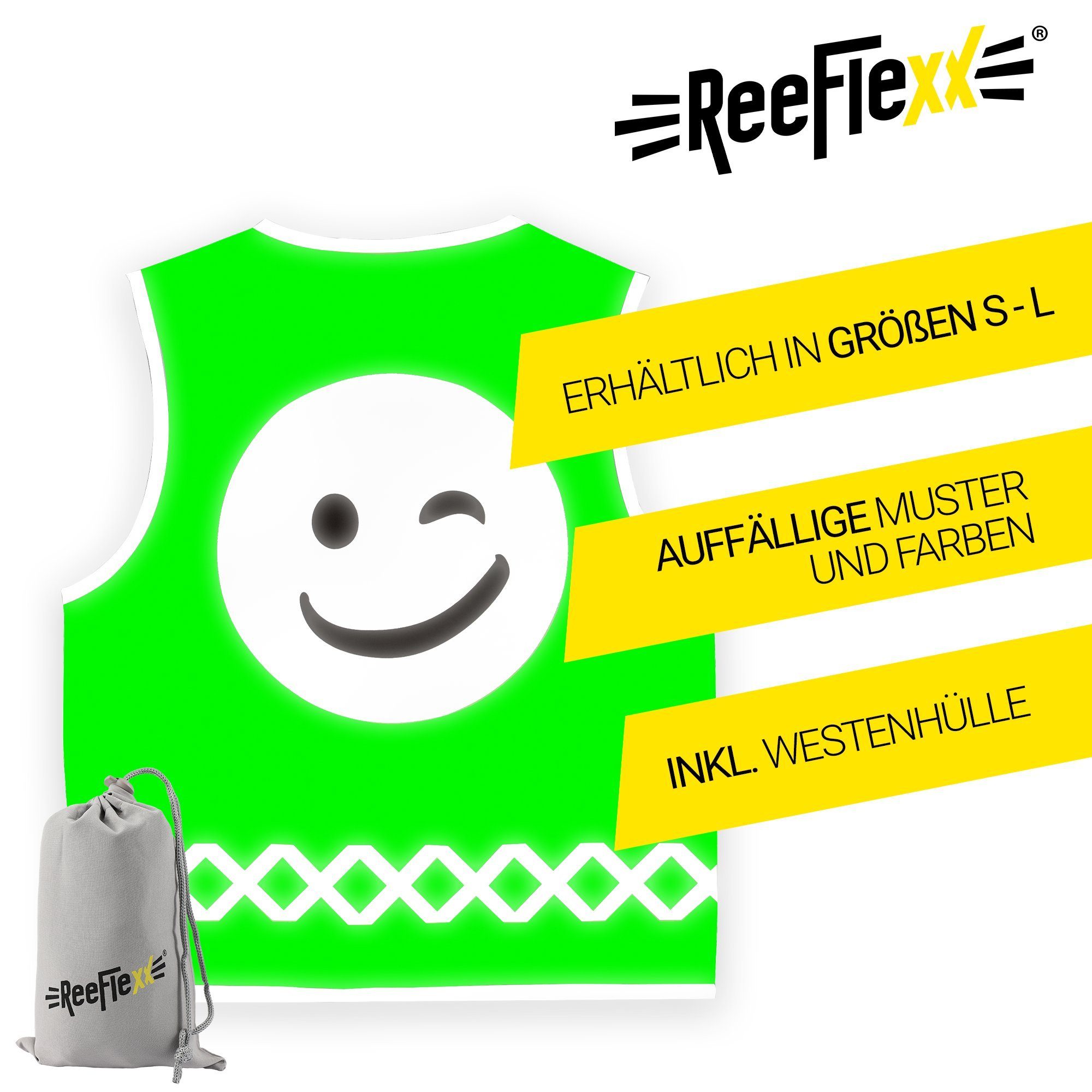 ReeFlexx Warnweste Solid Green Smiley - Kinderwarnweste