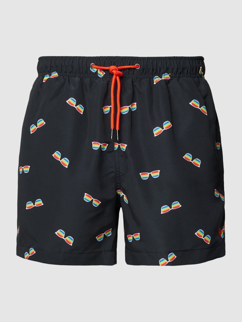 Badehose mit Allover-Muster in schwarz