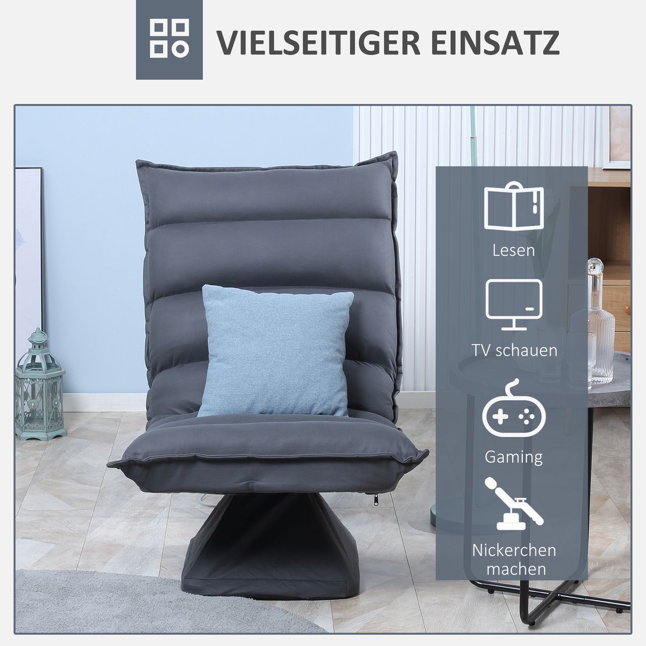 HOMCOM Bodensofa Bodenstuhl mit Sockel Relaxsessel Meditationsstuhl Dunkelgrau