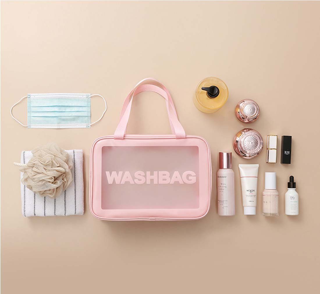 FIDDY Aufbewahrungstasche Transparente dreiteilige Kosmetik-Kulturtasche (Badetasche mit großem Fassungsvermögen, durchscheinende, gefrostete tragbare Aufbewahrungstasche für Damen, 3-tlg)