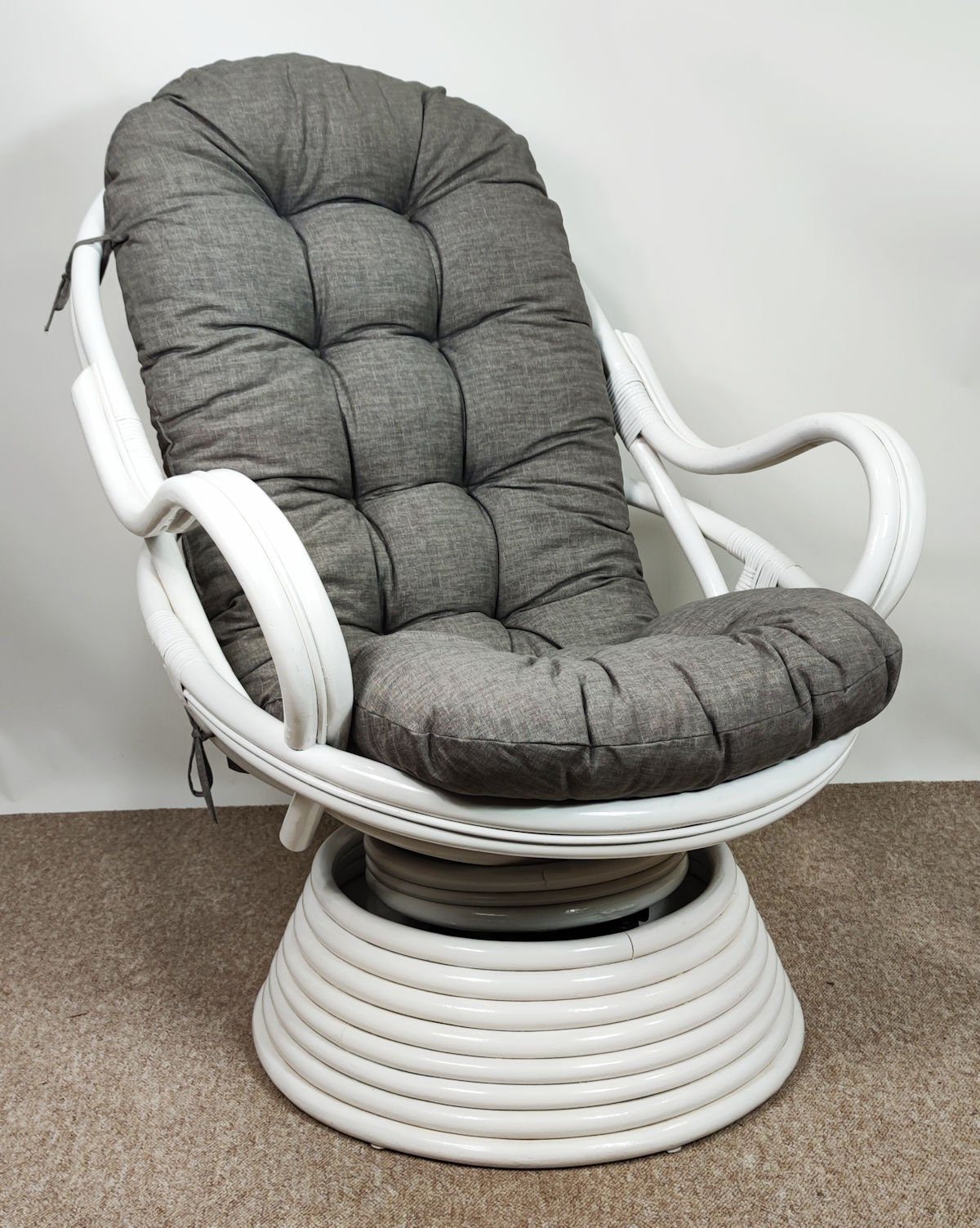 Rattani Rattanstuhl Rattan Drehsessel, Drehwippsessel Linda Weiß Lackiert