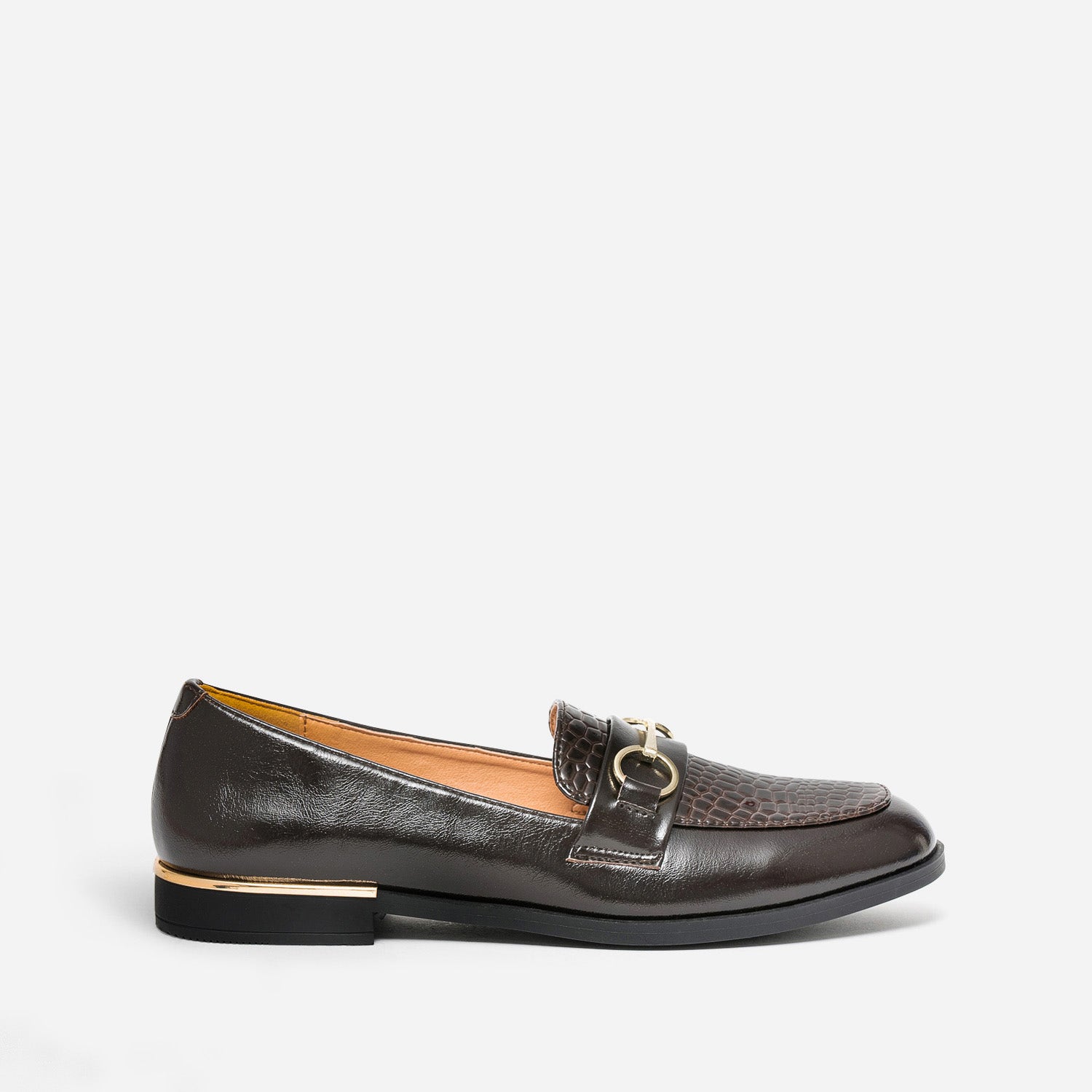 Mocassin marron verni embossé effet python
