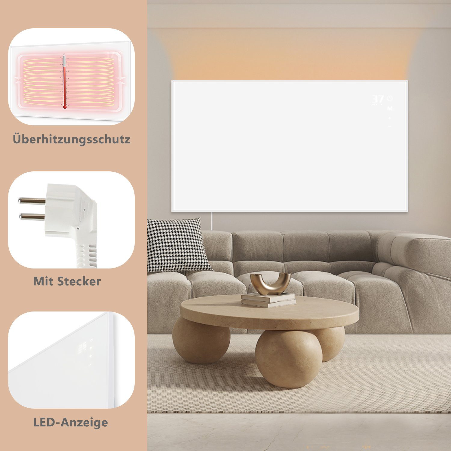 ZMH Infrarotheizung mit Fernbedienung zur Energieeinsparung Schlafzimmer, OHNE WIFI