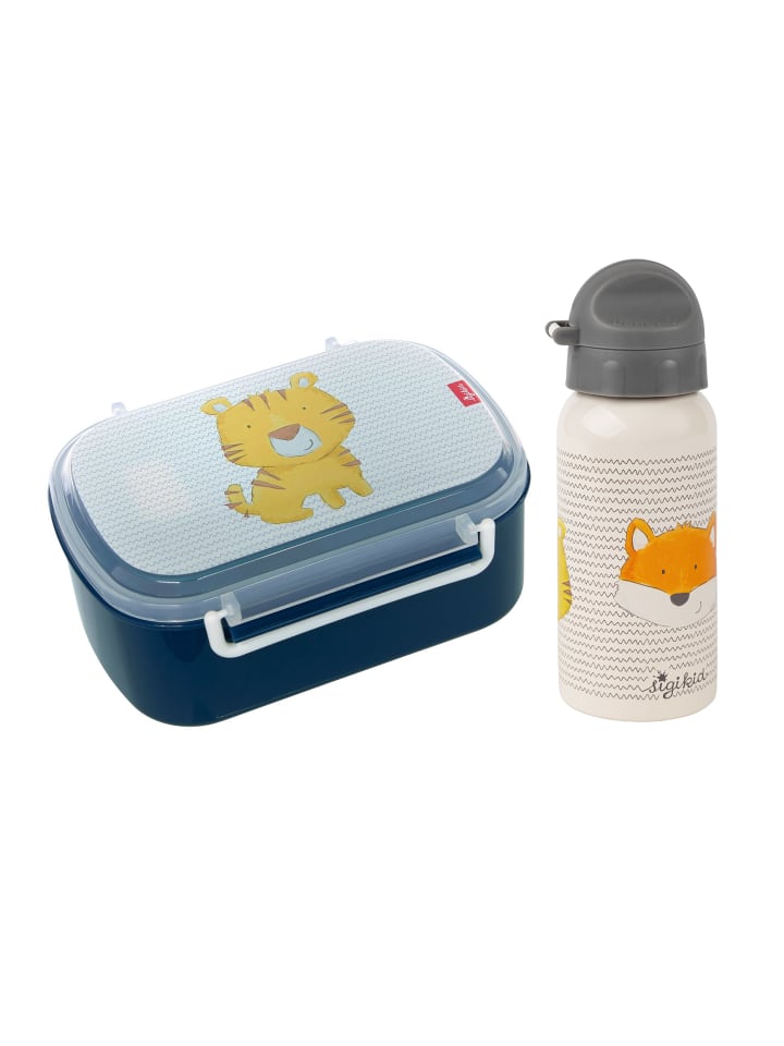 Sigikid Kindergarten-Set Trinkflasche & Brotdose in Blau/Beige Tiger günstig kaufen onesize
