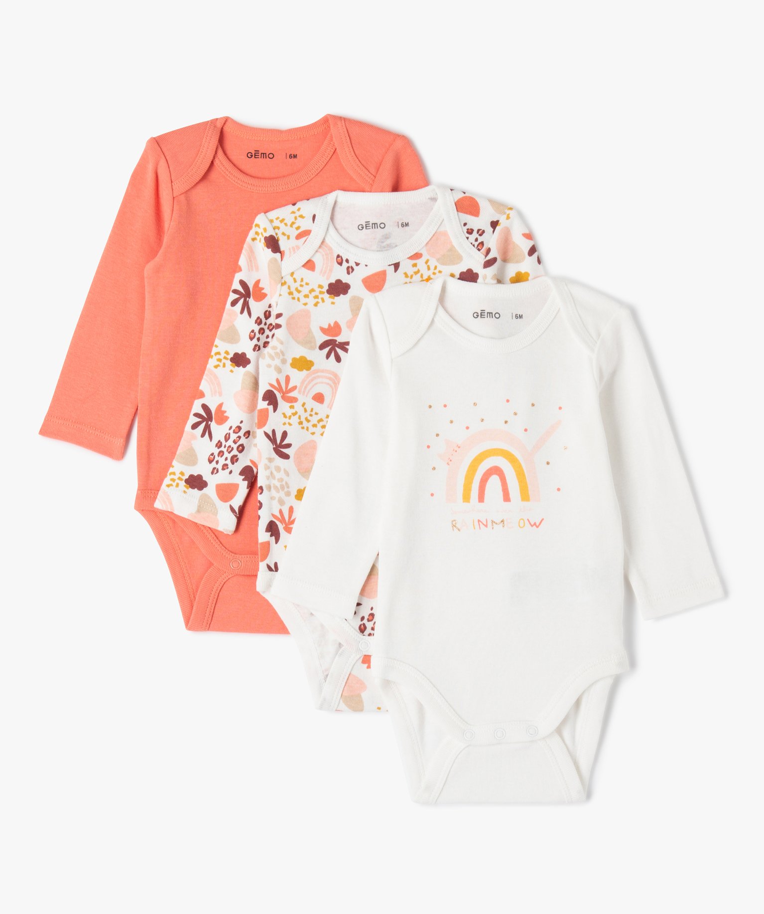 Body bébé à manches longues et motifs (lot de 3) ecru | GEMO