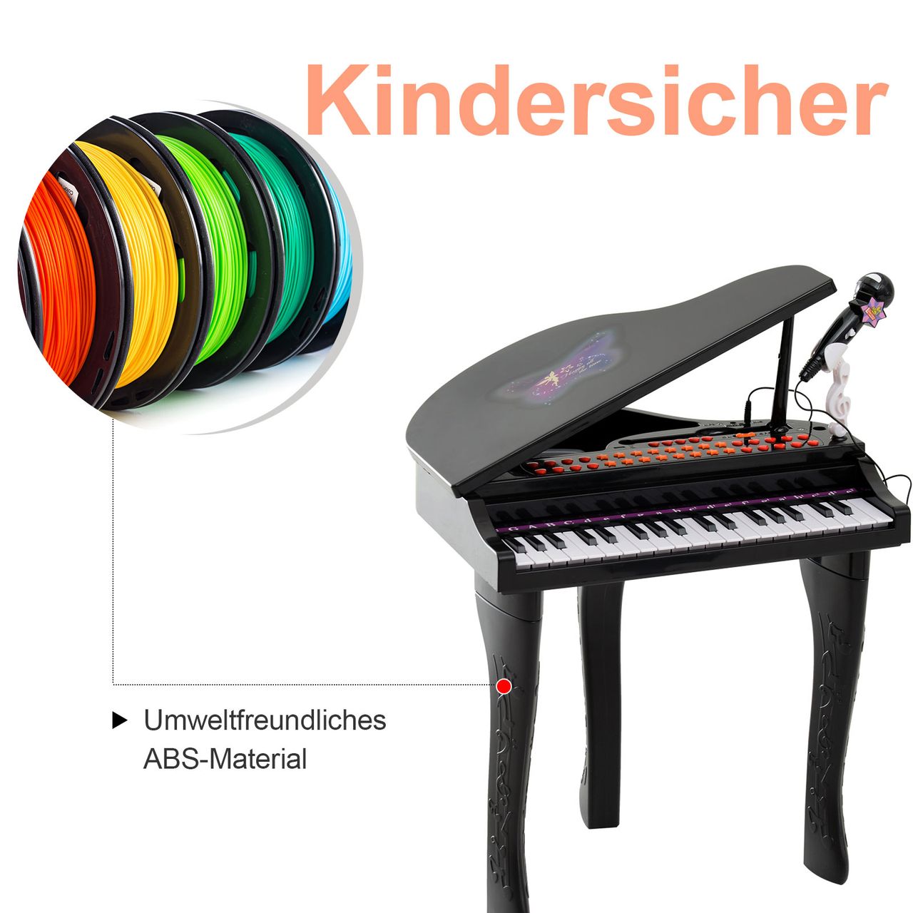 HOMCOM Kinder Klavier Mini-Klavier Piano Keyboard Musikinstrument MP3 mit Hocker