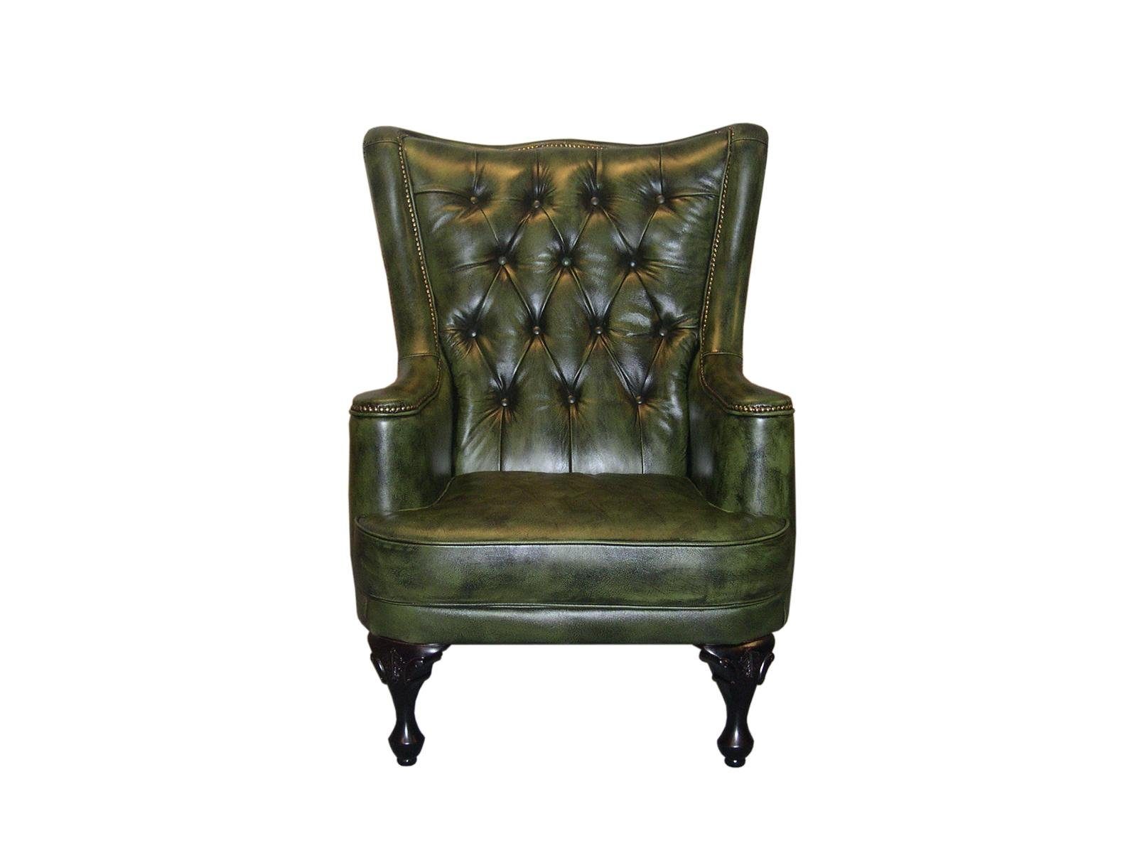 Salottini Chesterfield-Sessel Chesterfield Ohrensessel Katerine Ledersessel Hocker Grün