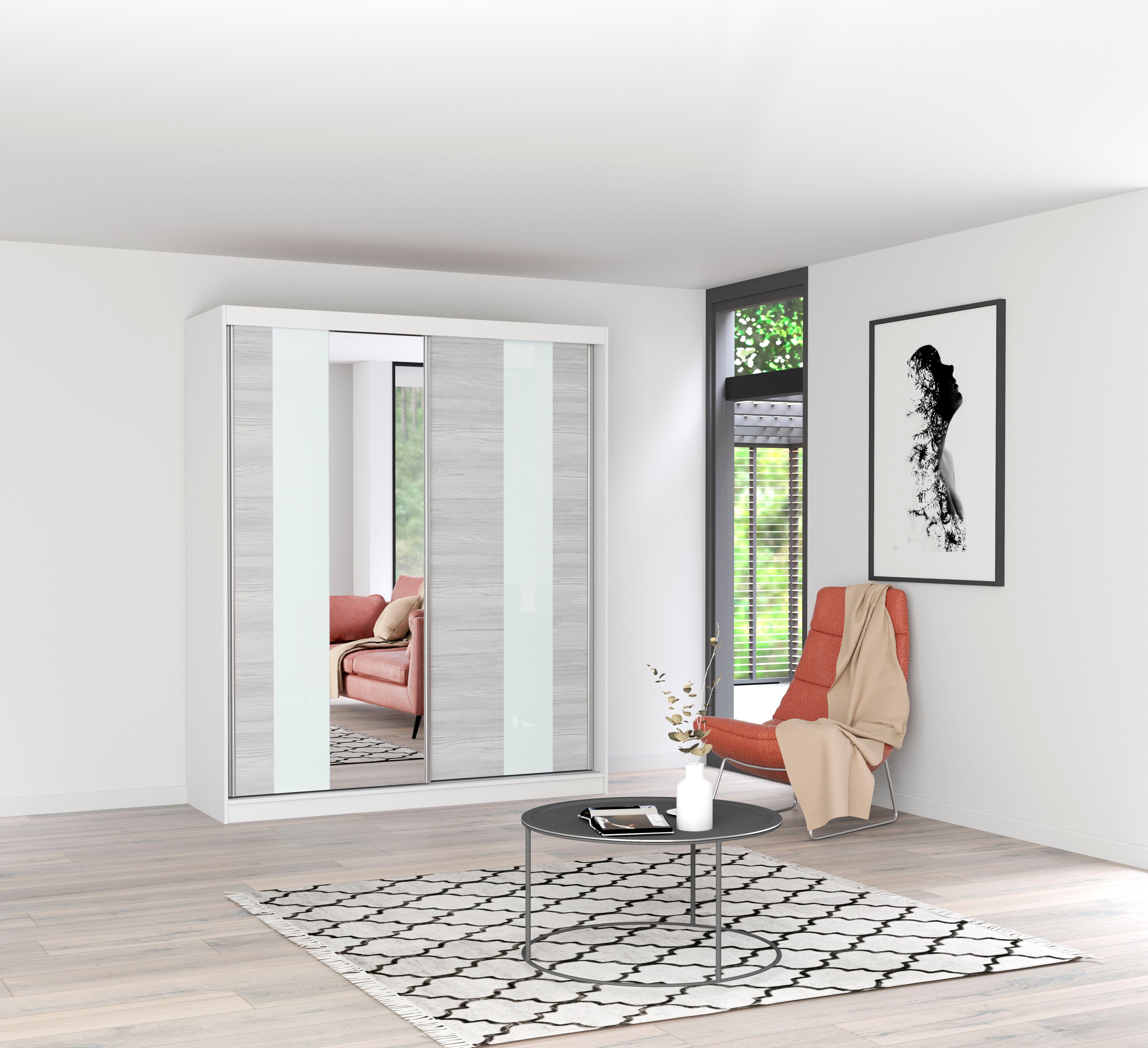 Polini kids Schlafzimmer-Set Polini Porto, (Set, 5-St., bestehend aus Bettgestell, Schiebetürenschrank, Kommode, Nachtkommoden), inklusive Bettkasten