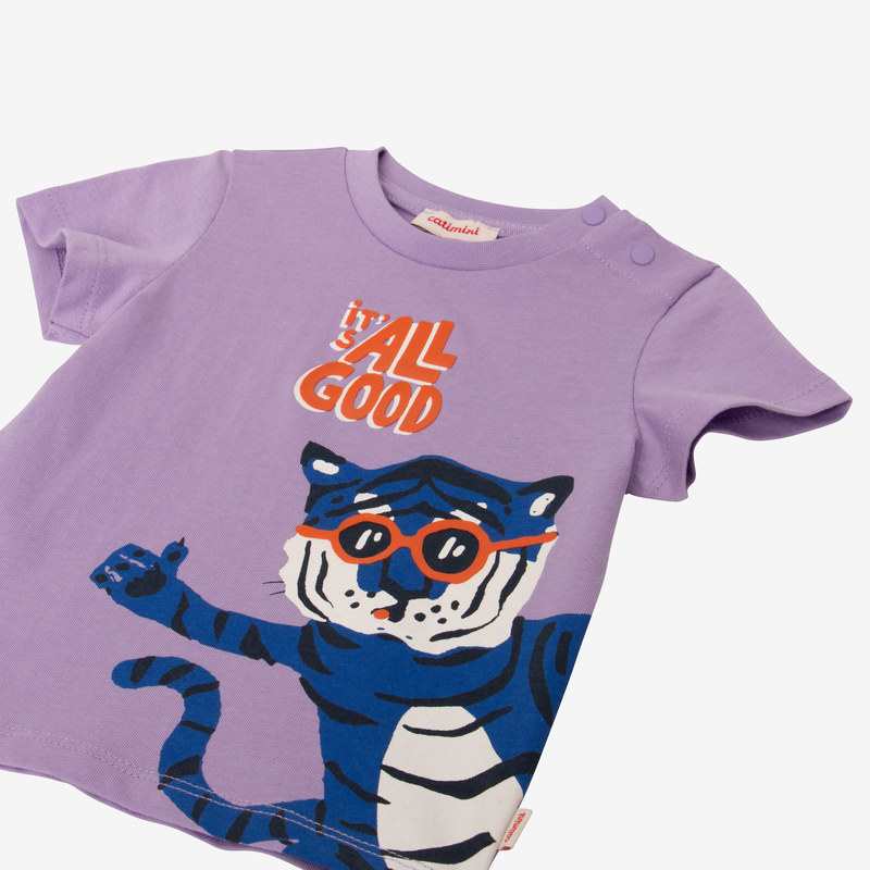 T-shirt bébé garçon visuel tigre à lunettes violet Catimini