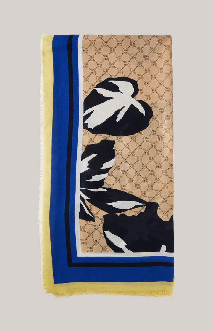 Tuch in Beige-Gelb-Blau gemustert