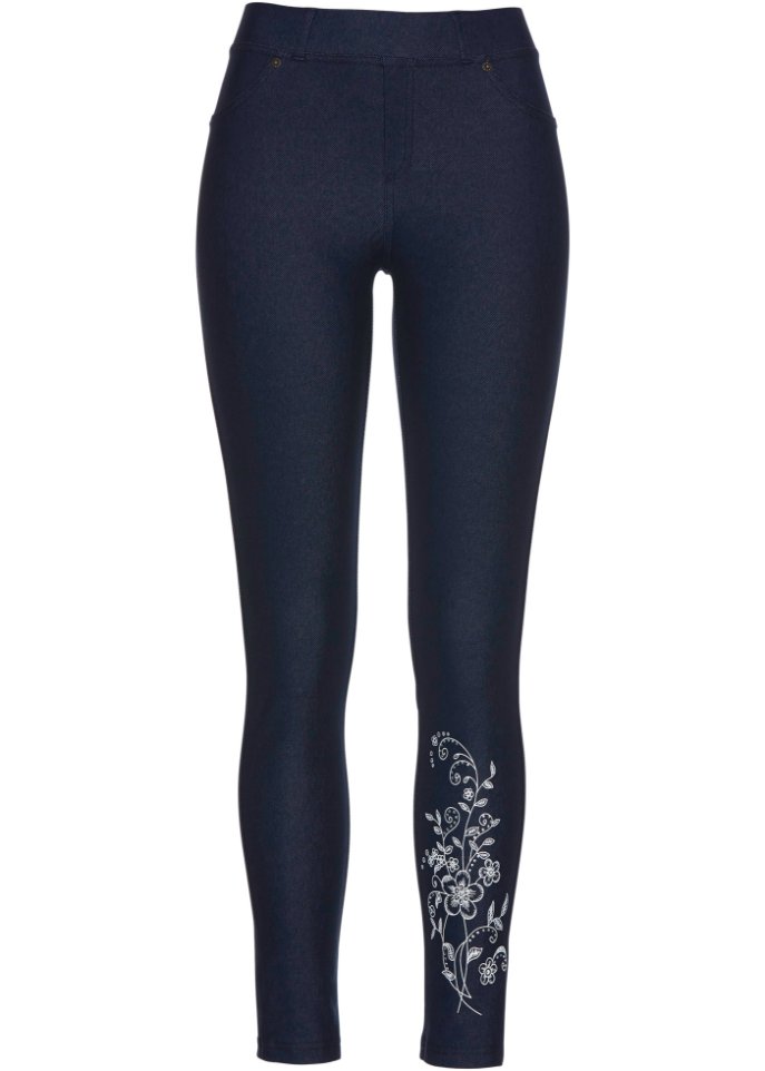 Thermojeggings mit Blütendruck und Glitzersteinen