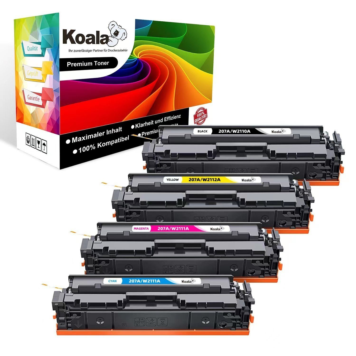 Koala Tonerpatrone Ersatz für HP 207A Color Laserjet M283fdw M255dw M282nw M283fdn M255nw, (Packung, 3150 Seiten pro schwarz toner; 2450 Seiten pro Farbe toner), W2210A W2211A W2212A W2213A Toner Set Kein Chip für M283fdn M255nw