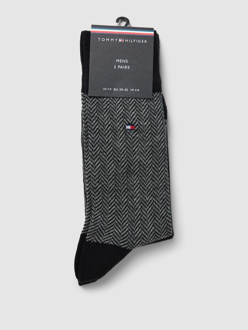 Socken mit Label-Details Modell 'Herringbone' im 2er-Pack in schwarz