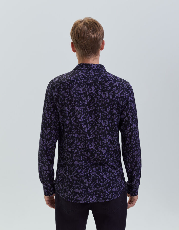Chemise SLIM noire LENZING™ ECOVERO™ motif fleurs violines Homme