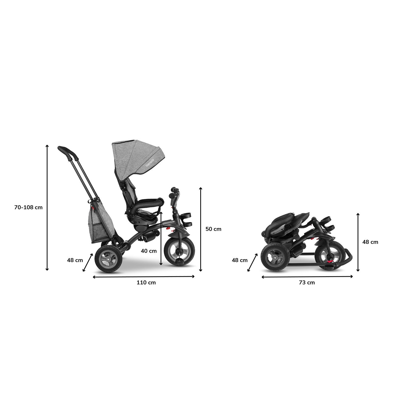 lionelo Dreirad-Kinderwagen Tris, Tasche Getränkehalter zusammenfaltbar Klingel Fußstütze az \