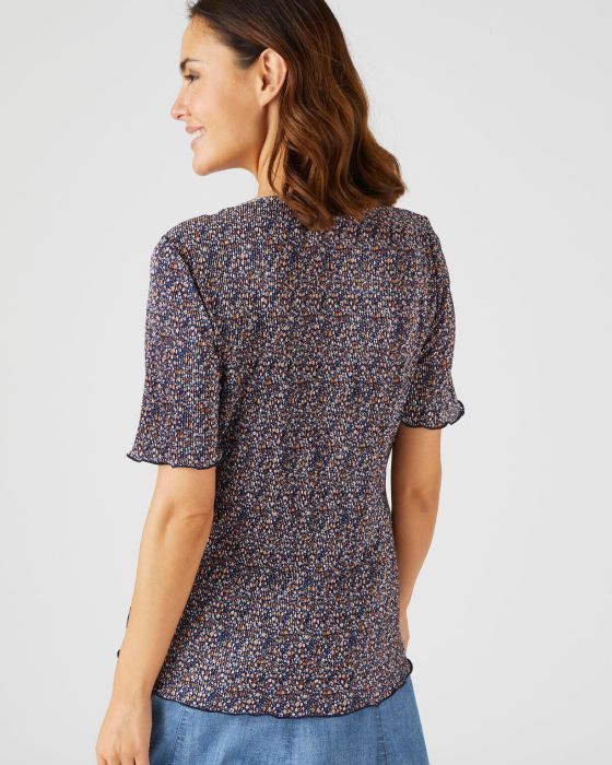 Top en maille plissée manches courtes