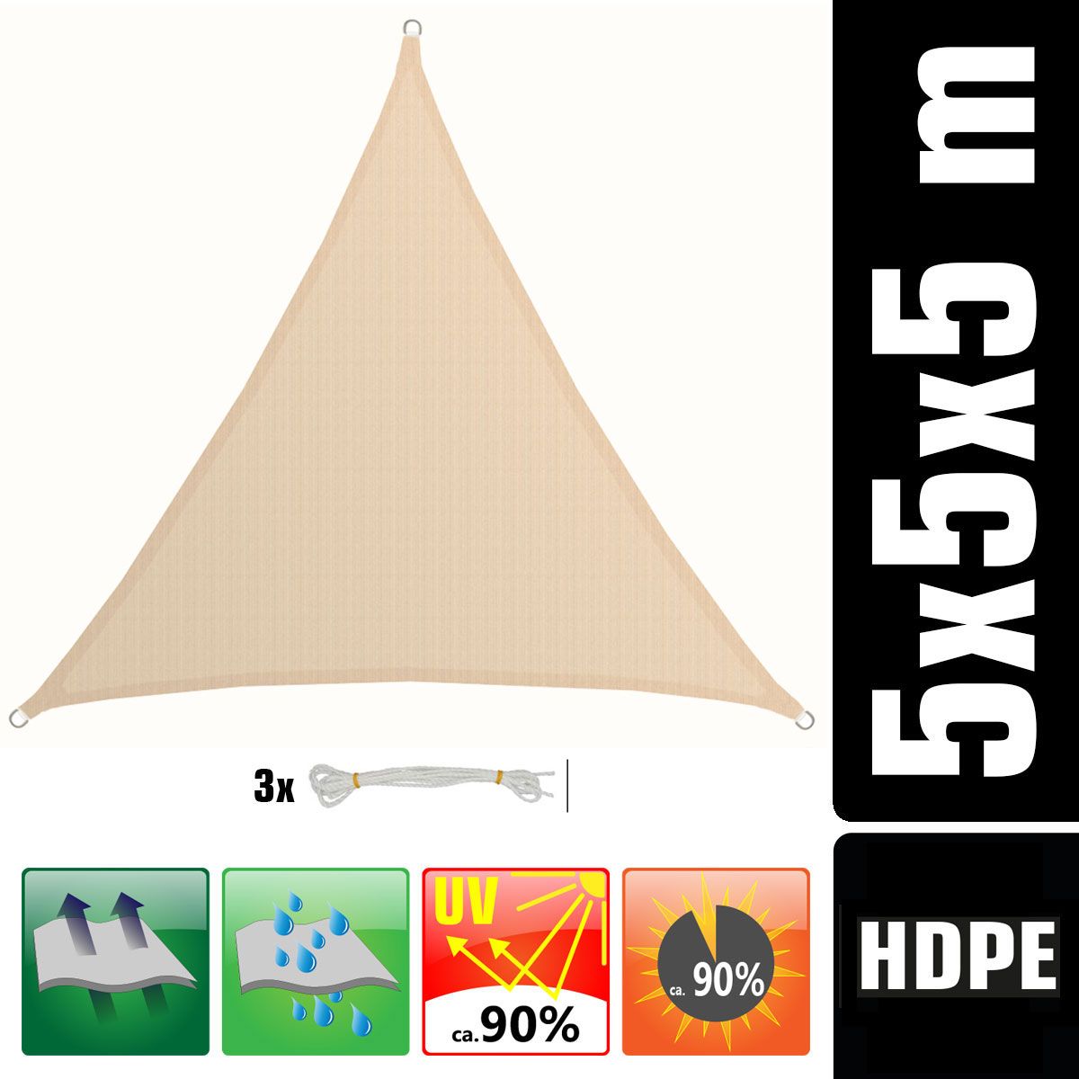 AMANKA 5x5x5 Beiges atmungsaktives UV Sonnensegel