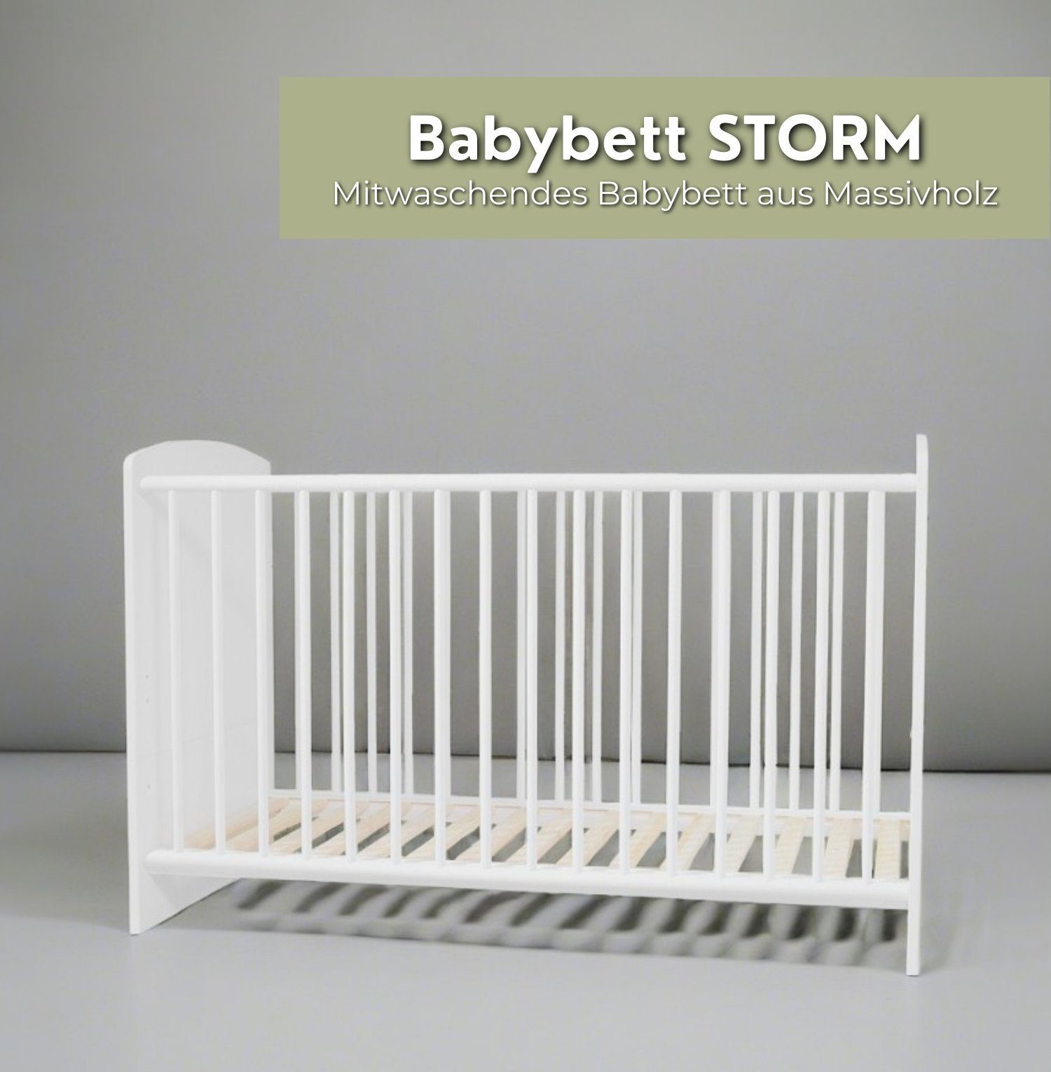 Alavya Home® Babybett STORM I Kinderbett Umbaubares Gitterbett höhenverstellbar, Babybett 60x120 cm inkl. Lattenrost mit herausnehmbare Sprossen