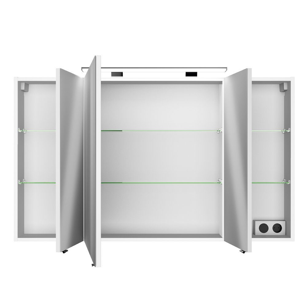 Lomadox Spiegelschrank FES-4010-66 weiß glänzend mit LED Aufbauleuchte - 120/71/17cm