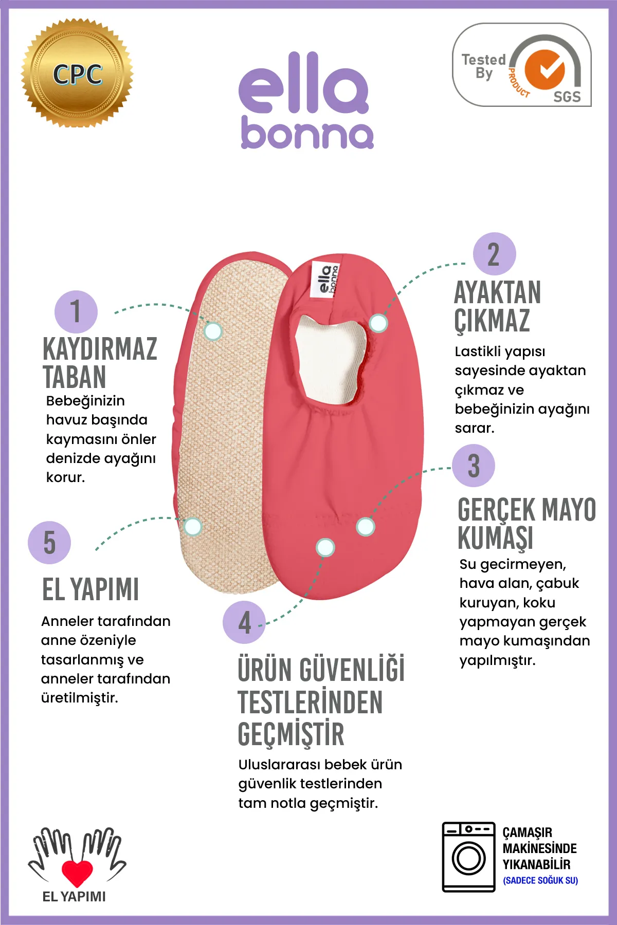 Ella Bonna  Anti-Rutsch-Sohle, Unisex-Baby- und Kinder-Meeresschuhe, Pool-Hausschuhe, Rosa