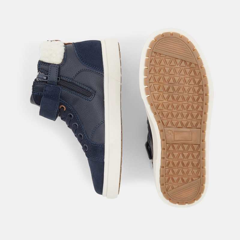 Baskets montantes mix matières bleues garçon