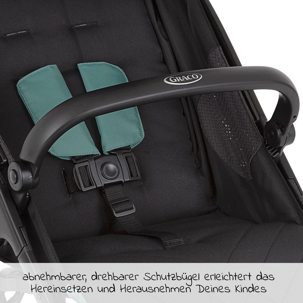 Graco Kinder-Buggy Myavo - Mint, Sportwagen mit Liegefunktion, Regenschutz nur 5,8 kg bis 22 kg faltbar