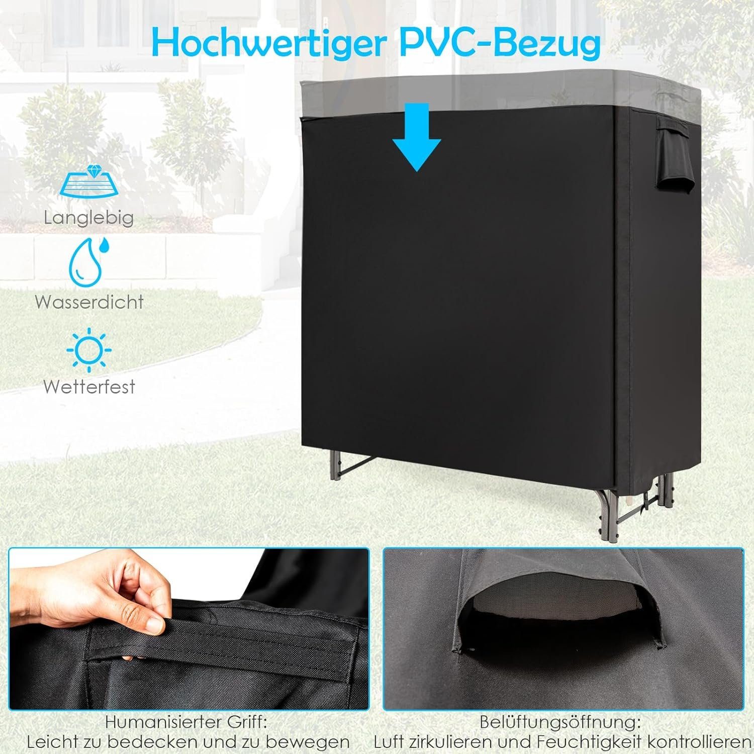 KOMFOTTEU Kaminholzregal Feuerholzregal, mit wasserdichter Abdeckung & erhöhen Beine