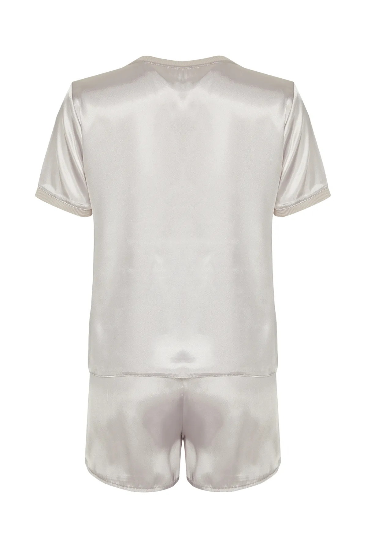 Trendyol Collection  Beigefarbenes Pyjama-Set aus gewebtem Satin THMSS24PT00091