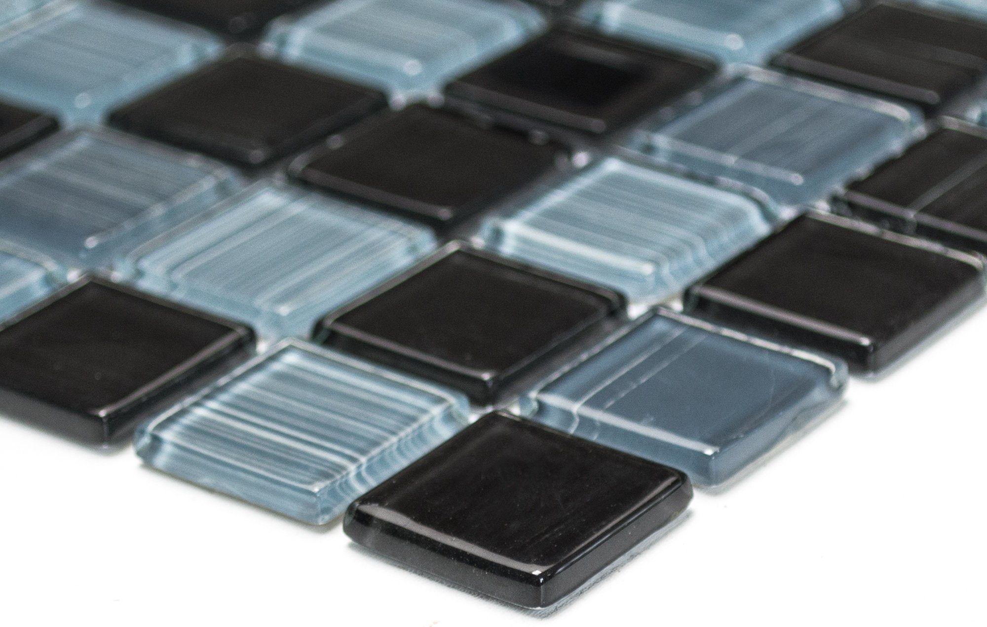 Mosani Mosaikfliesen Glasmosaik Crystal Mosaik strichschwarz weiß glänzend / 10 Matten