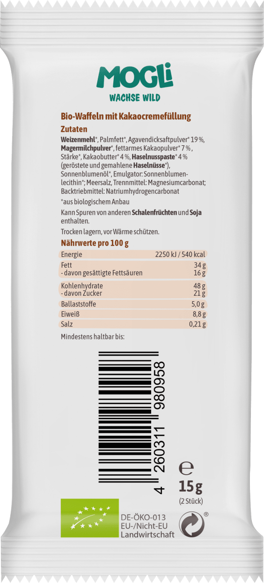 Kindersnack Kakao-Waffeln, 15 g