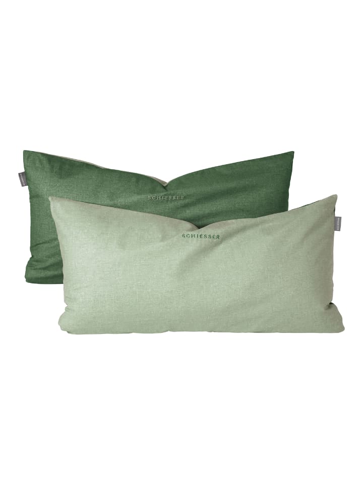 Schiesser 2er-Set: Feinbiber-Kissenhüllen in Hellgrün-Dunkelgrün günstig kaufen 40 x 80 cm