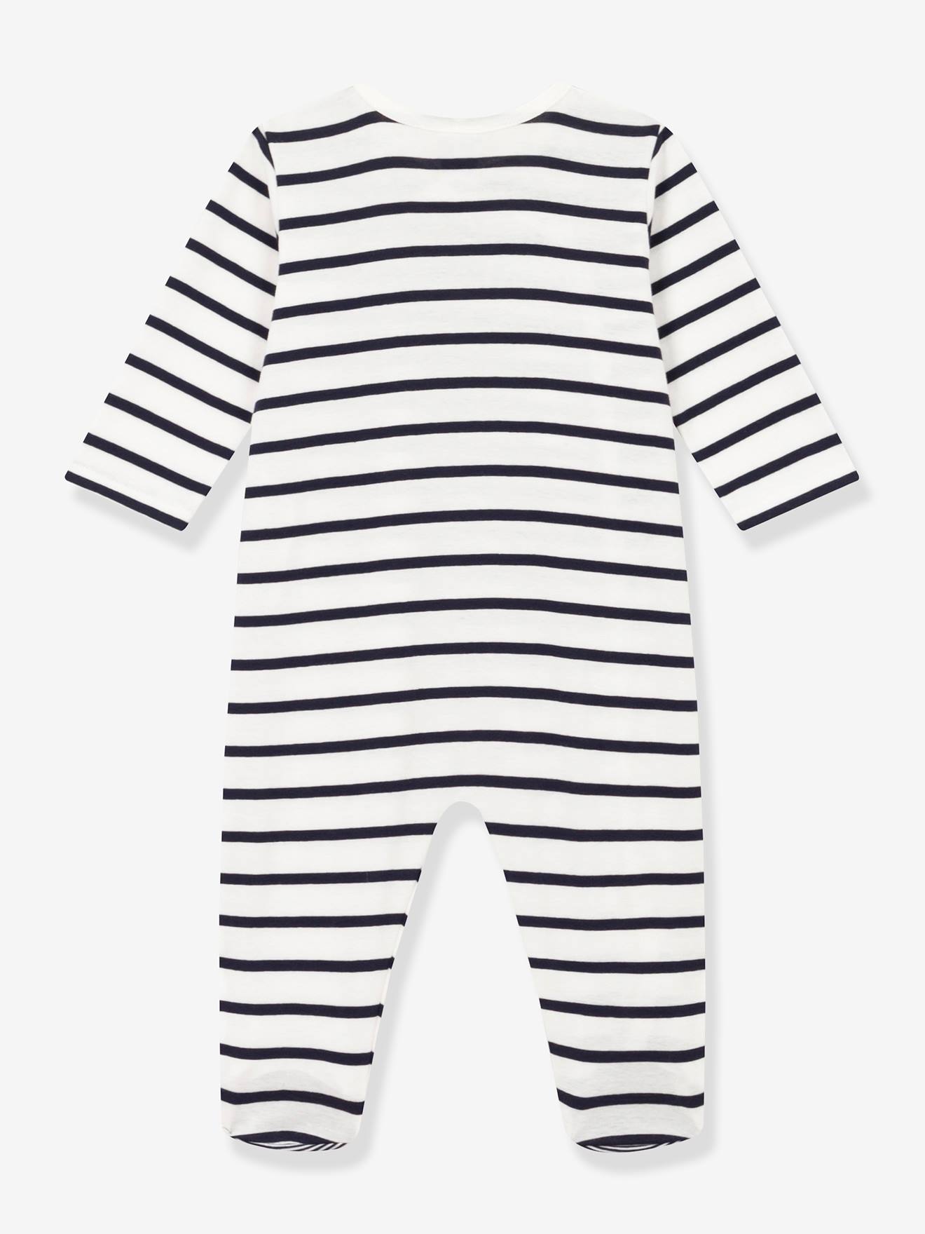 Pyjama bébé à rayures bébé en côte PETIT BATEAU blanc imprimé