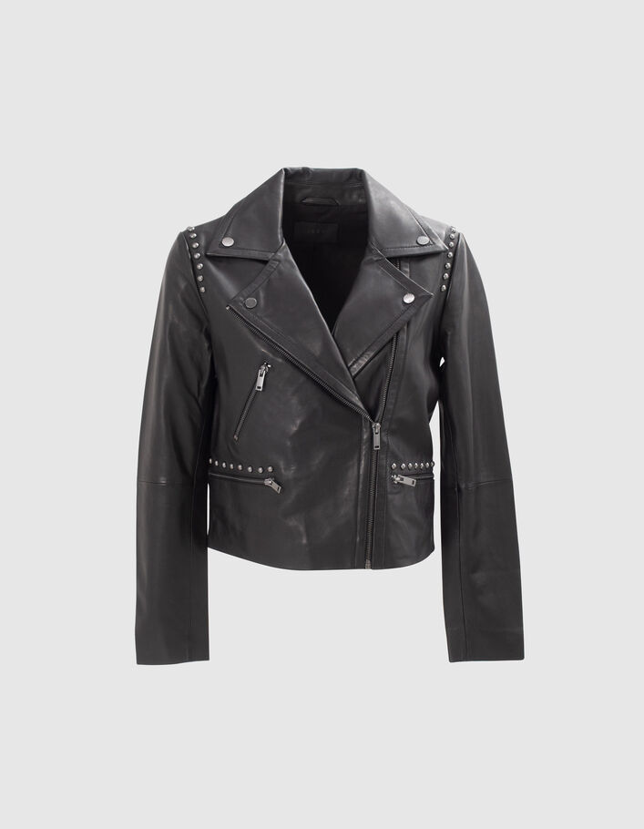 Veste en cuir noir cloutée esprit motard Femme