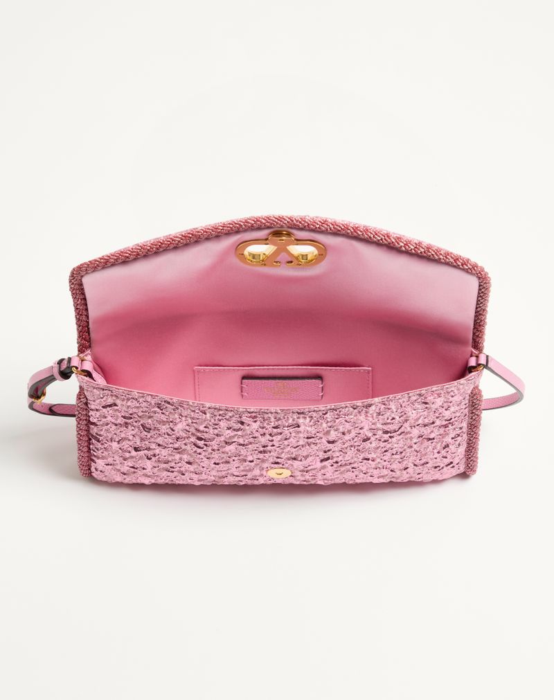 Bolsa de ombro pequena Valentino Garavani Devain em tecido jacquard Cloqué