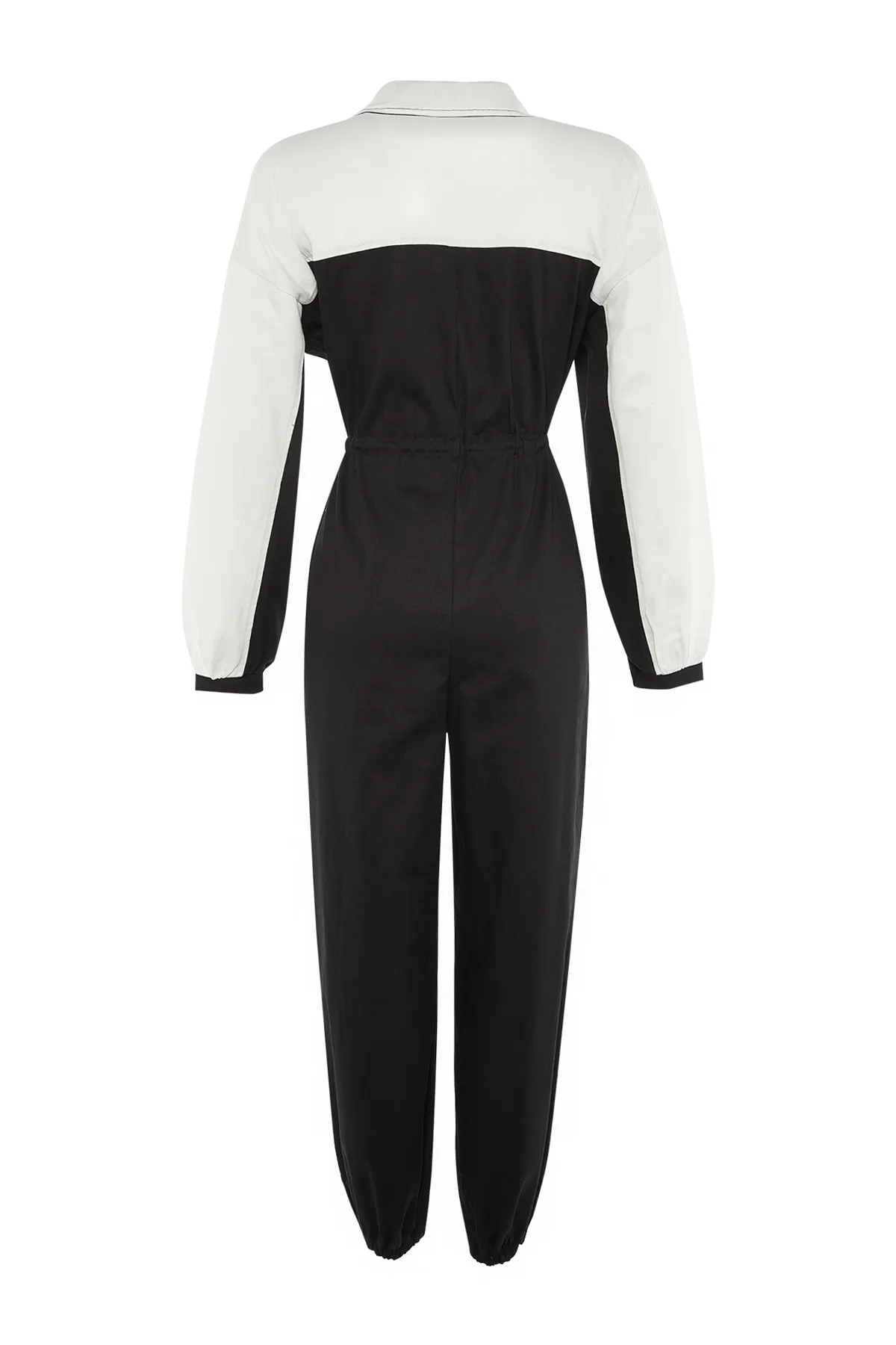 Trendyol Collection  Langer, gewebter Overall in Schwarz mit Farbblockierung und geraffter Taille TWOAW21TU0011