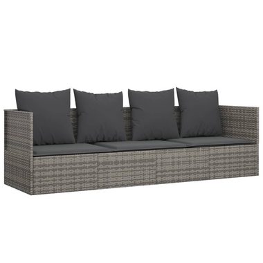 vidaXL Wellnessliege Gartenliege Outdoor-Loungebett mit Kissen Grau Poly Rattan