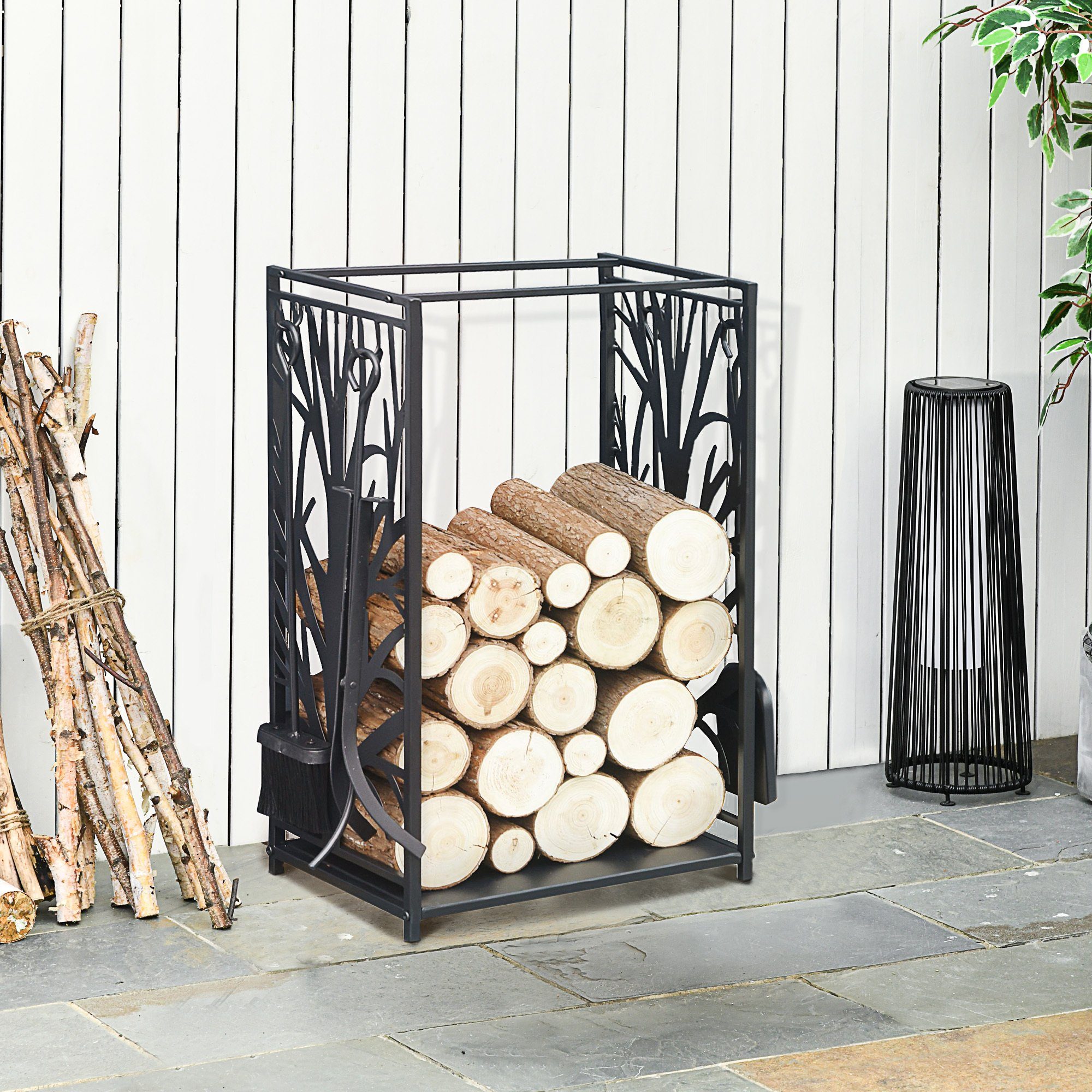 HOMCOM Kaminholzregal Kaminholzständer mit Kaminbesteck