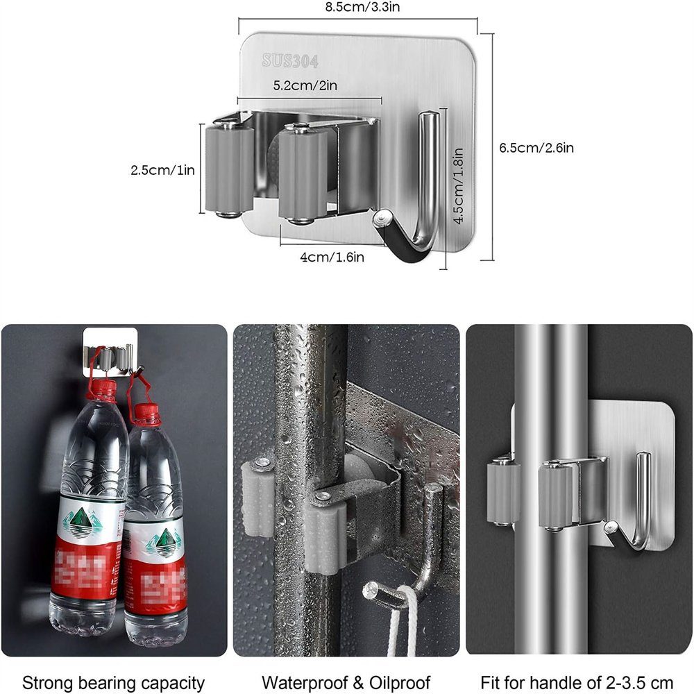 Klebeträger Edelstahl Selbstklebend Wandhalterung Besen Gerätehalter 4 Stück, Runxizhou, (4-tlg)