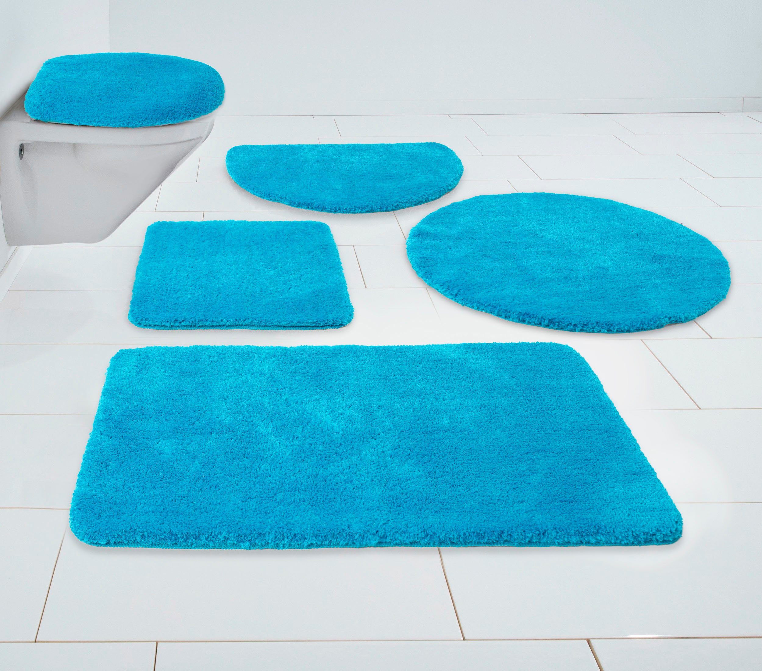 Badematte Madrid my home, Höhe 20 mm, rutschhemmend beschichtet, fußbodenheizungsgeeignet, schnell trocknend, strapazierfähig, Polyester, rechteckig, weiche Haptik, Badteppich, Badematten auch als 3 teiliges Set & rund