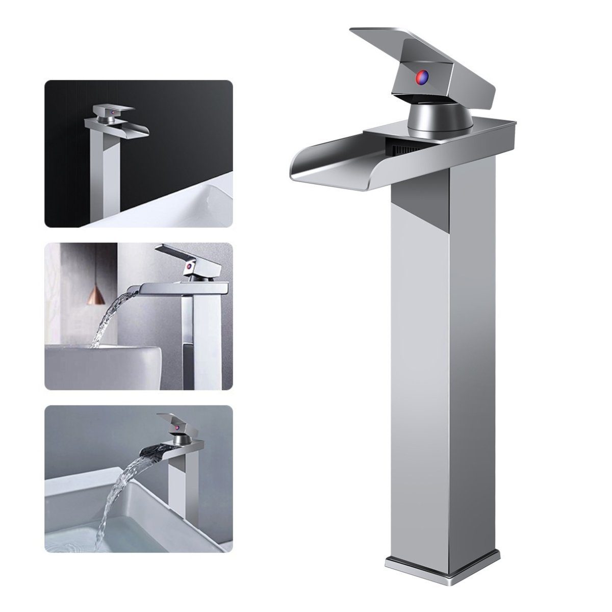 MULISOFT Waschtischarmatur Wasserfall Waschbecken 304 Edelstahl wassersparend für Badezimmer Hochwertige Wasserhahn Bad Einhebelmischer