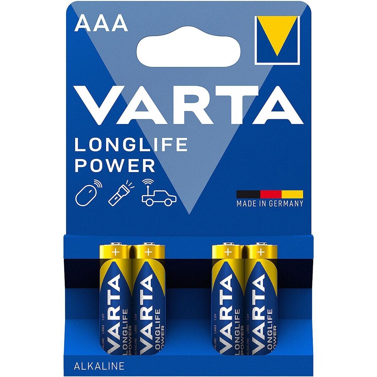 VARTA LONGLIFE Power Batterie, (4 St), AAA, mit langer Lebensdauer
