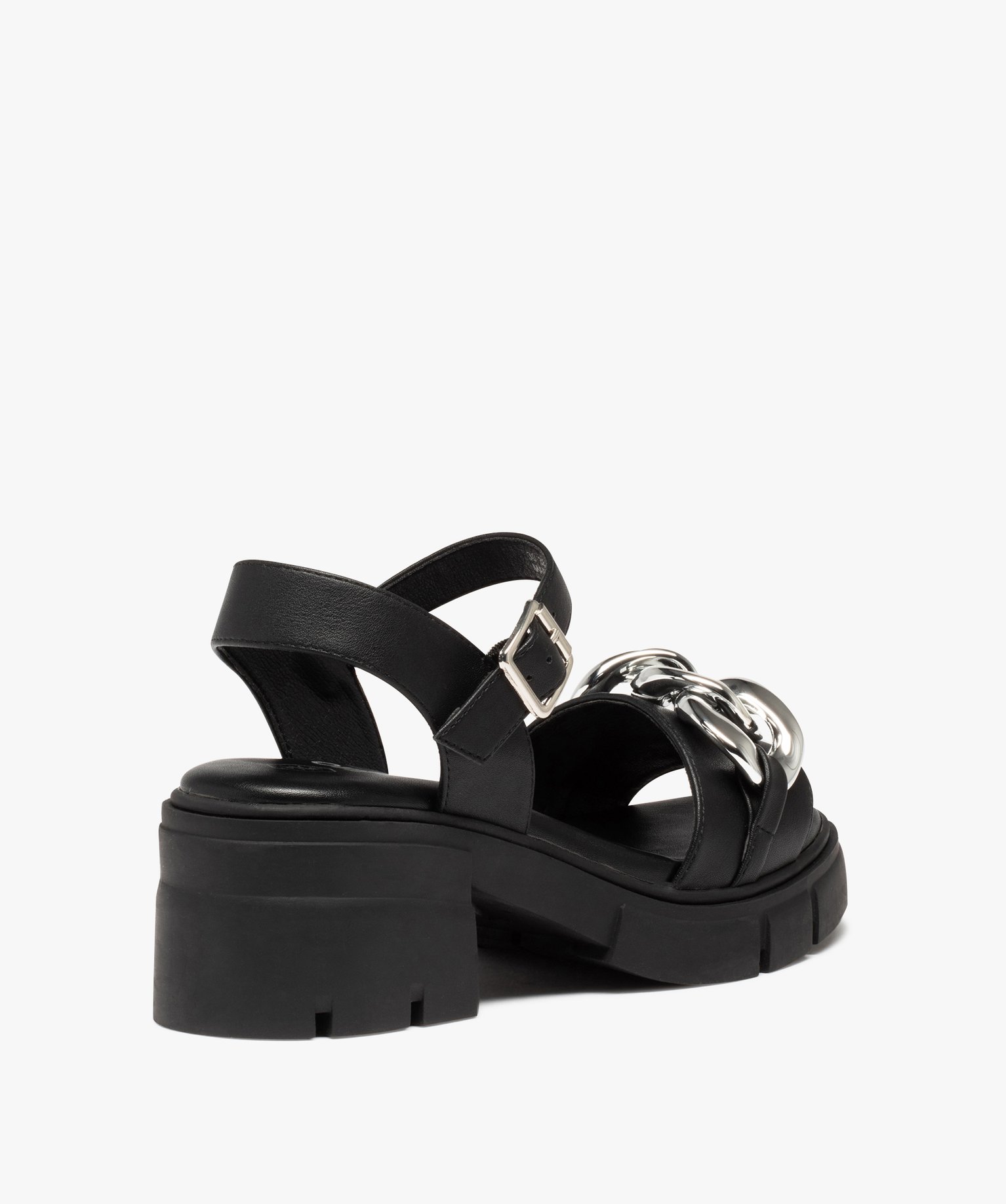 Sandales femme à talon semelle crantée et dessus chane noir | GEMO