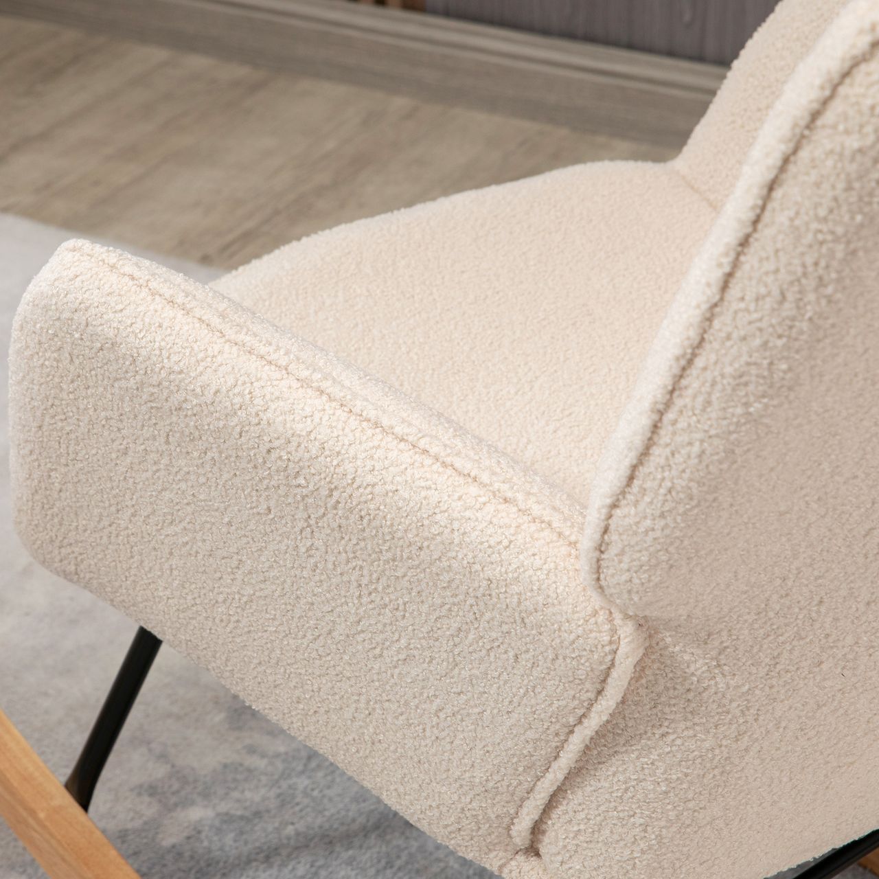 HOMCOM Schaukelstuhl Schwingsessel Akzentstuhl bis 120 kg, Polyester, Beige
