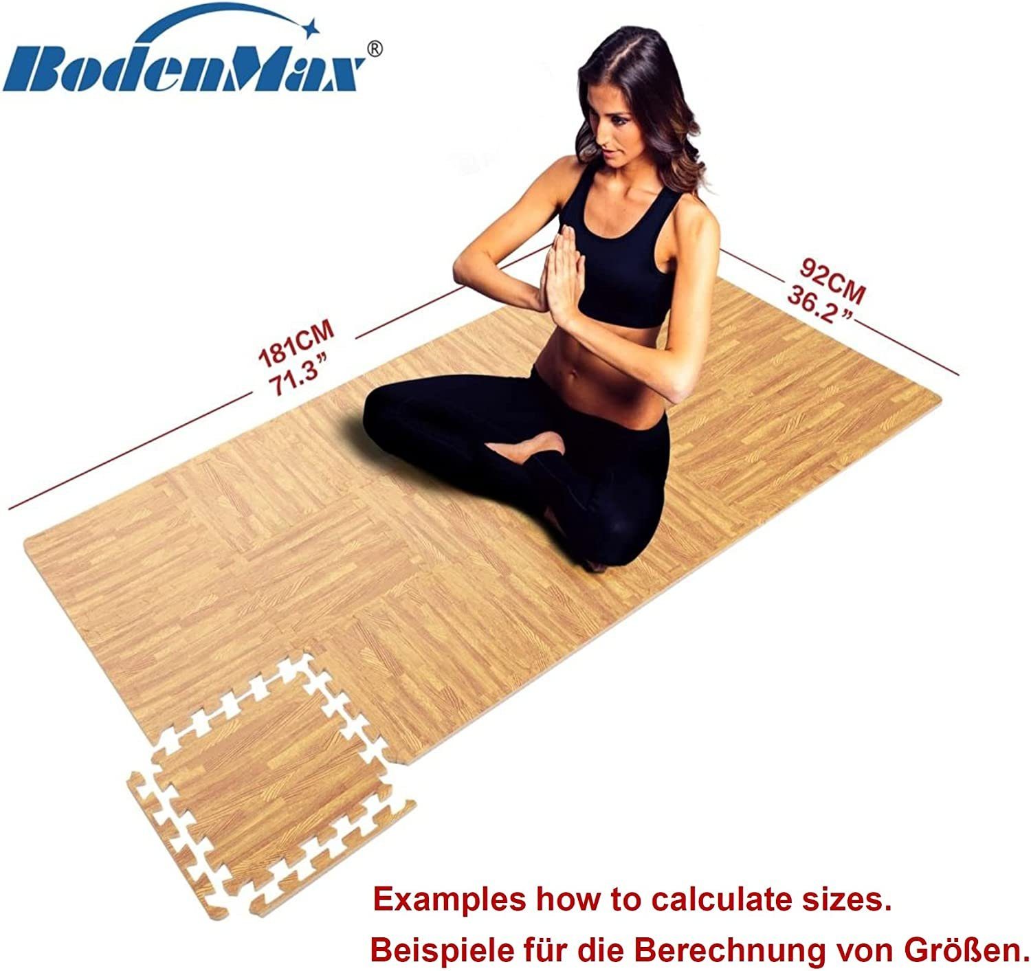 BodenMax Bodenturnmatte BodenMax Holzoptik EVA Gymnastikmatte rutschfest, 18,36,54,108 Stücke
