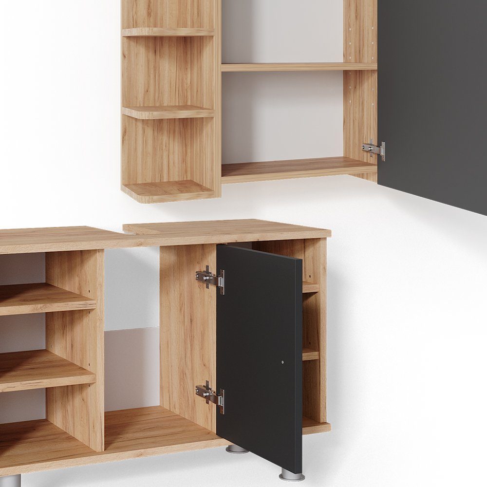 Vicco Badmöbel-Set Badezimmerset FYNN Eiche / Anthrazit Set 5, (2-er Set, 2-St., 2-er Set)